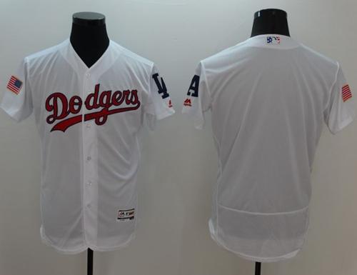 Dodgers Blank White Fashion Stars & Stripes Flexbase Authentic Stitched MLB Jersey